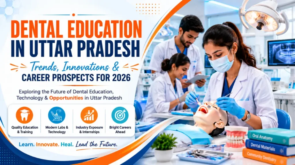 Dental colleges in Delhi guide by DJ Dental highlighting dental education in Uttar Pradesh, modern labs, clinical training, technology, industry exposure, and career prospects for 2026.