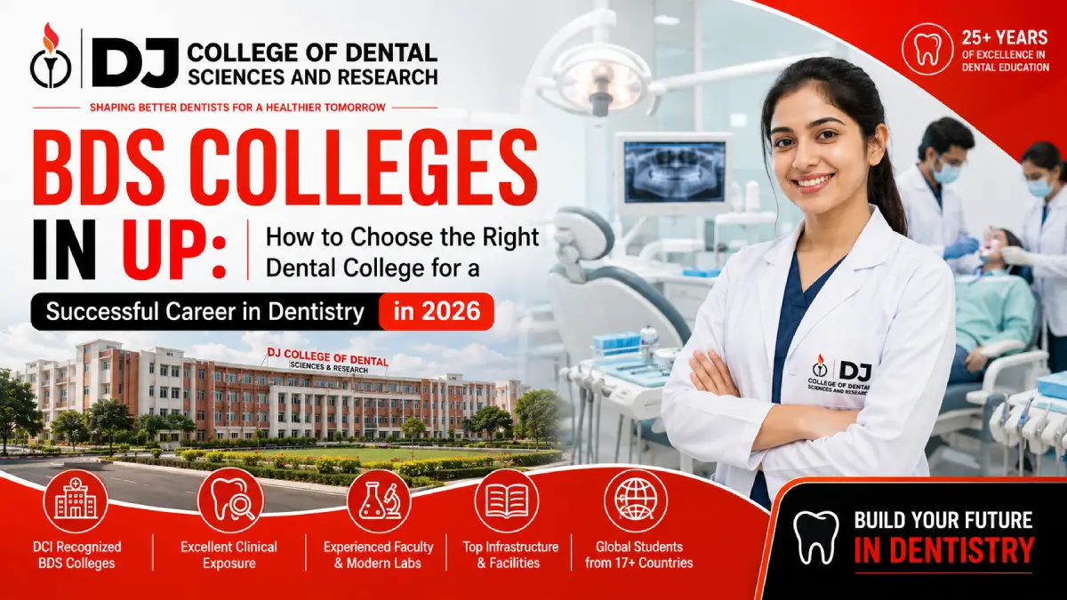 Students in white coats training with dental chairs and modern equipment at a BDS college in UP in 2026