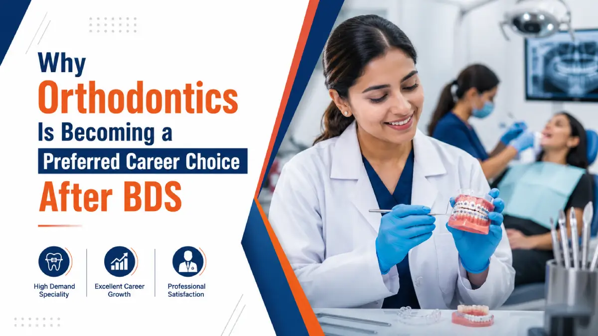 Orthodontics career after BDS with a dental specialist explaining braces treatment, representing quality dental education and BDS course fees in private college at DJ Dental College.