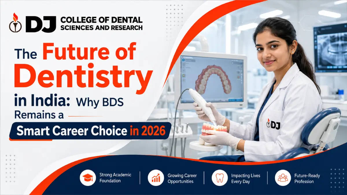 BDS student using digital dentistry tools at DJ Dental, one of the leading dental colleges in Delhi NCR.